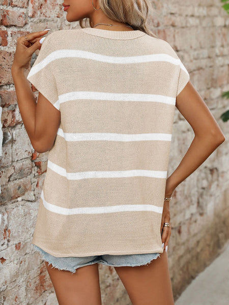 Striped Round Neck Short Sleeve Knit Top