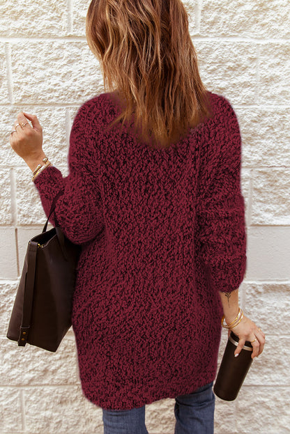 Fuzzy Popcorn Knit Open Front Longline Cardigan - The Downtown Dachshund