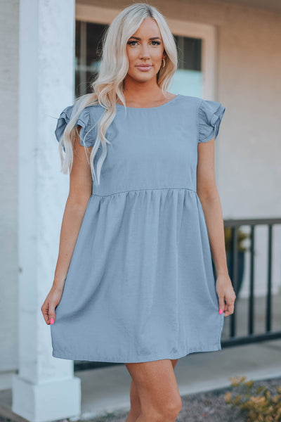 Flutter Sleeve Ruched Mini Dress - The Downtown Dachshund
