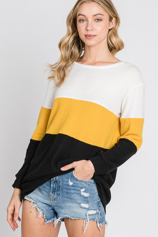 Color Block Tunic Brushed Waffle Sweatshirt - The Downtown Dachshund