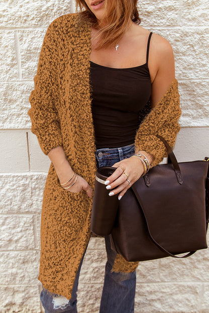 Fuzzy Popcorn Knit Open Front Longline Cardigan - The Downtown Dachshund