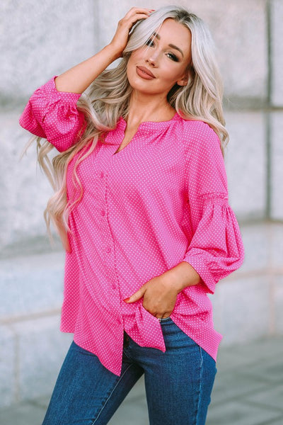 Pink Boho Dotted Print Shirt with Buttons - The Downtown Dachshund