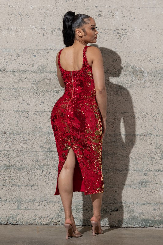 MIDI, STRETCHY SEQUINS VELVET BODYCON DRESS - The Downtown Dachshund