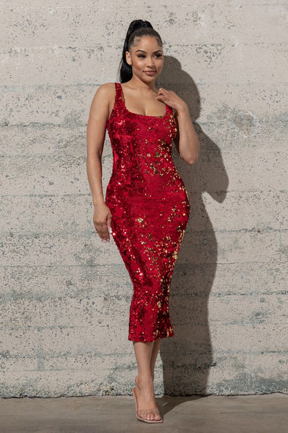 MIDI, STRETCHY SEQUINS VELVET BODYCON DRESS - The Downtown Dachshund