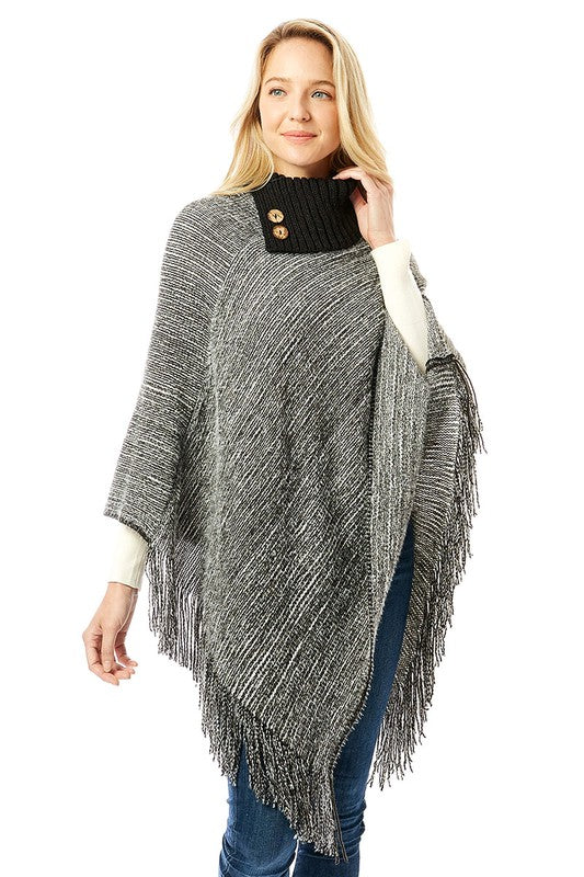 Knitted Fold Over Button Collar Poncho - The Downtown Dachshund