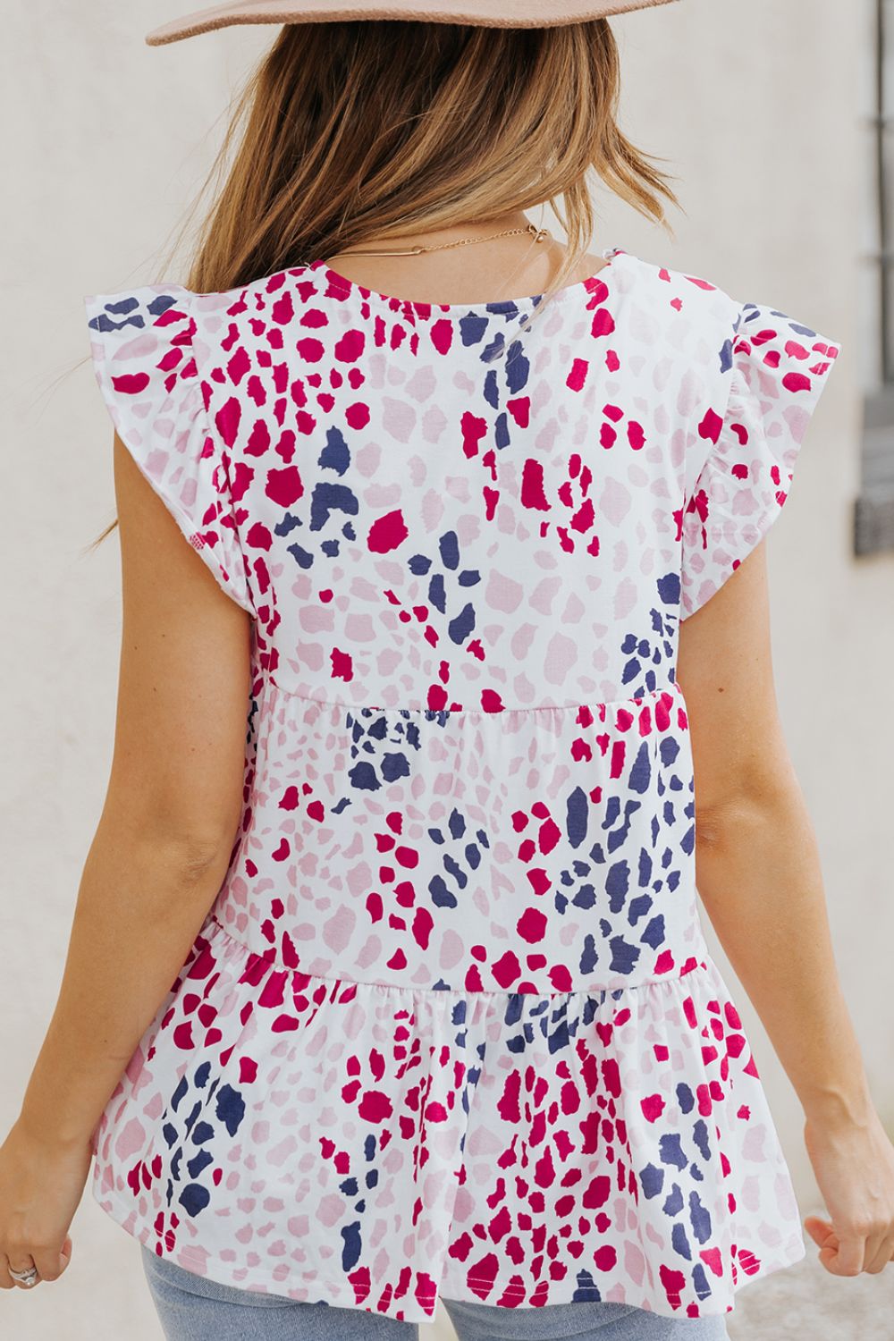 Printed V-Neck Babydoll Top - The Downtown Dachshund