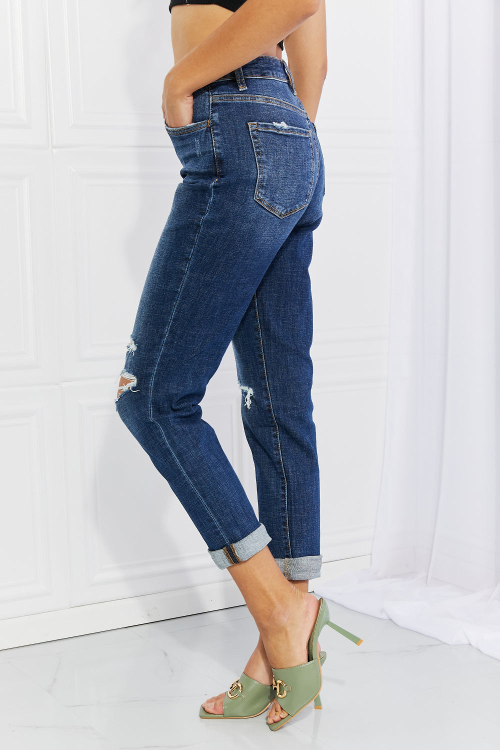 VERVET Full Size Distressed Cropped Jeans with Pockets - The Downtown Dachshund