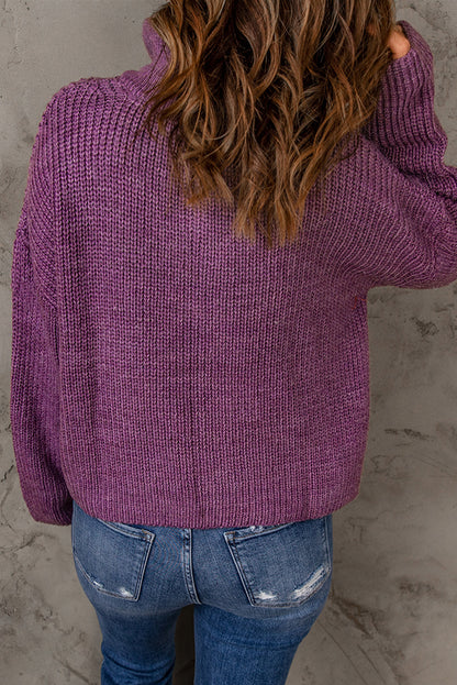 Half Zip Rib-Knit Dropped Shoulder Sweater - The Downtown Dachshund