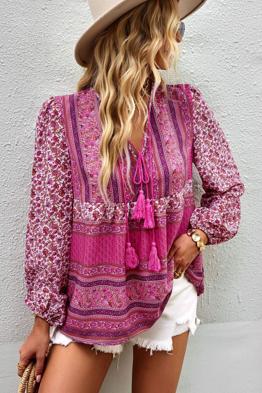 Bohemian Tassel Tie Puff Sleeve Blouse - The Downtown Dachshund