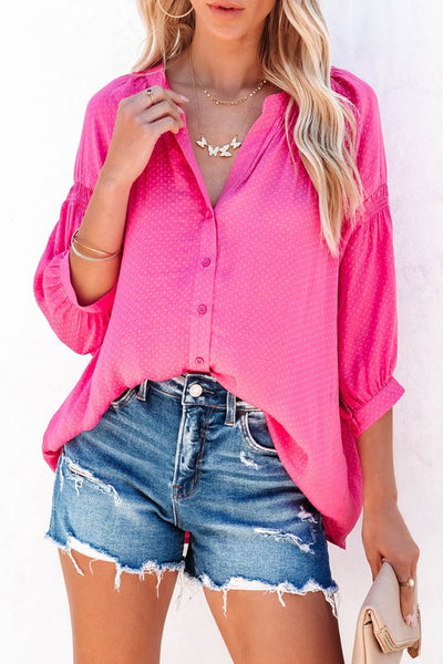 Pink Boho Dotted Print Shirt with Buttons - The Downtown Dachshund