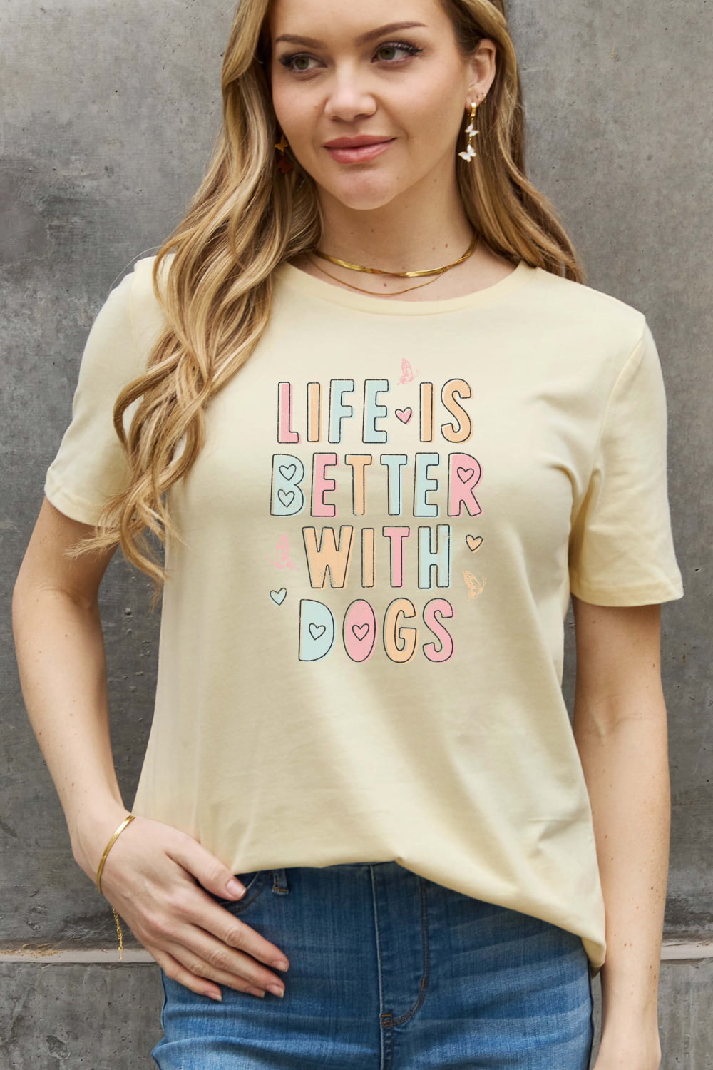 Simply Love Full Size LIFE IS BETTER WITH DOGS Graphic Cotton Tee - The Downtown Dachshund