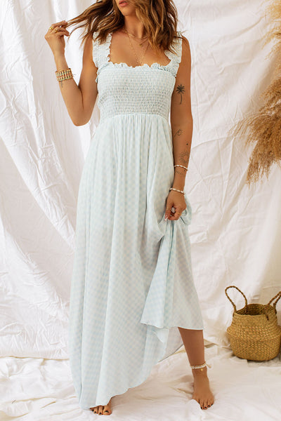 Plaid Ruffle Strap Smocked Maxi Dress - The Downtown Dachshund