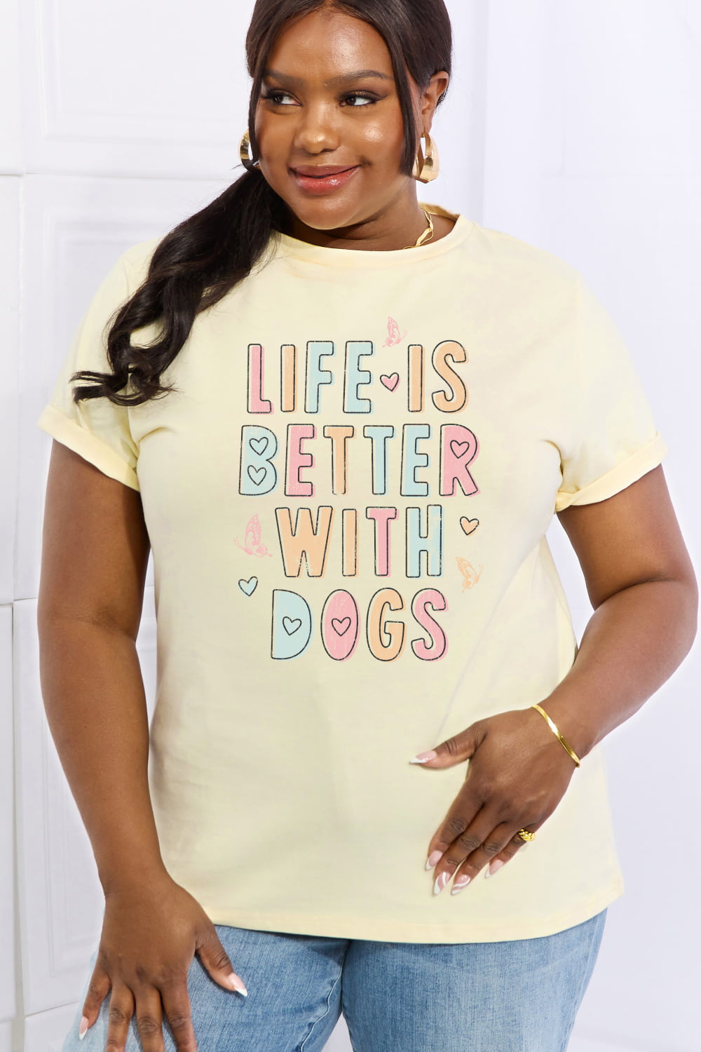 Simply Love Full Size LIFE IS BETTER WITH DOGS Graphic Cotton Tee - The Downtown Dachshund