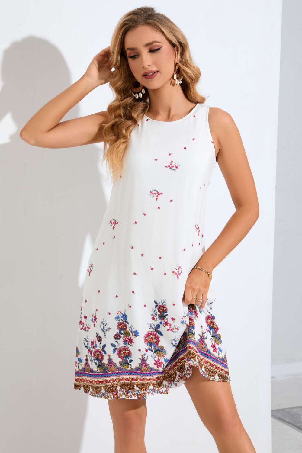 Floral Round Neck Sleeveless Dress - The Downtown Dachshund