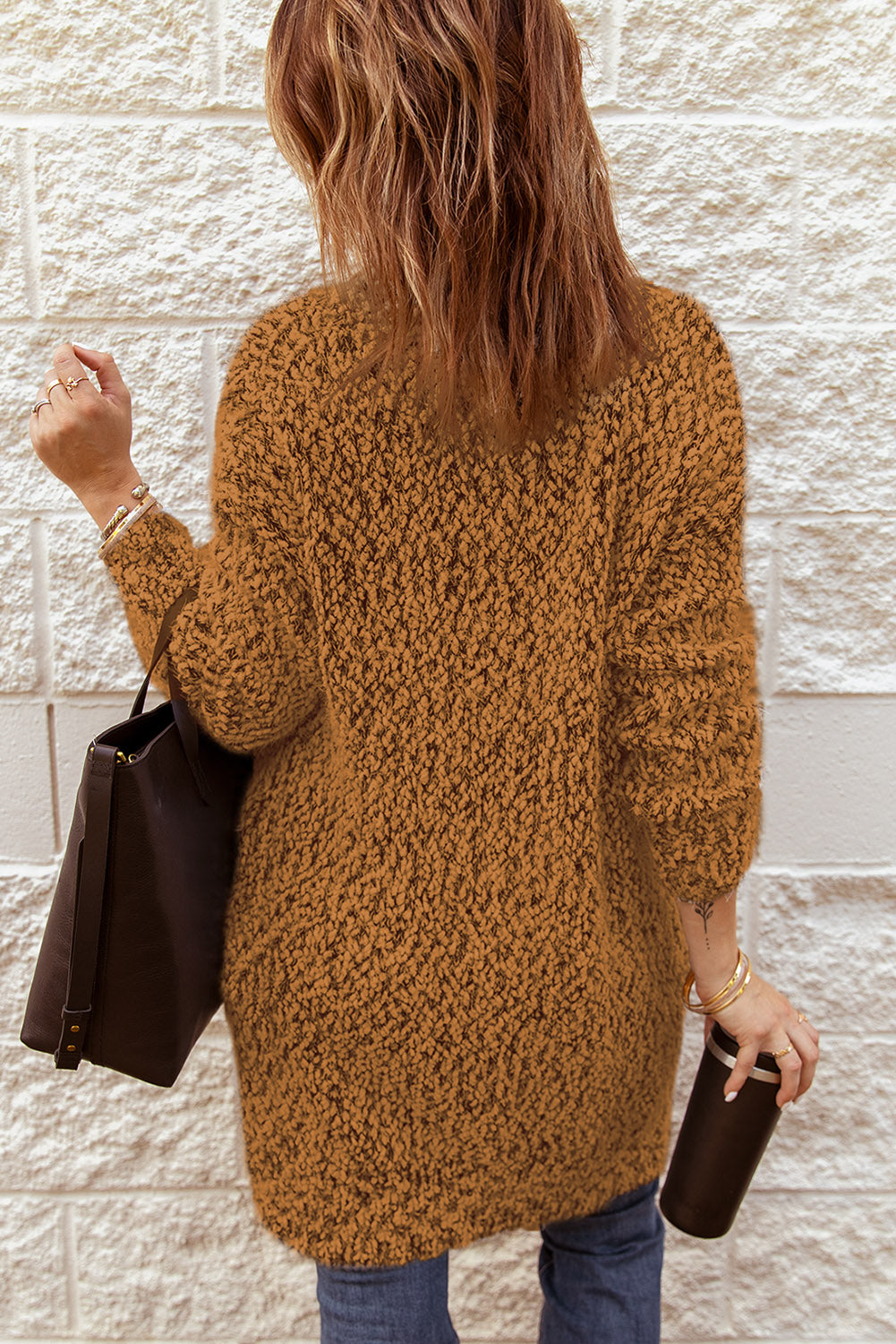 Fuzzy Popcorn Knit Open Front Longline Cardigan - The Downtown Dachshund