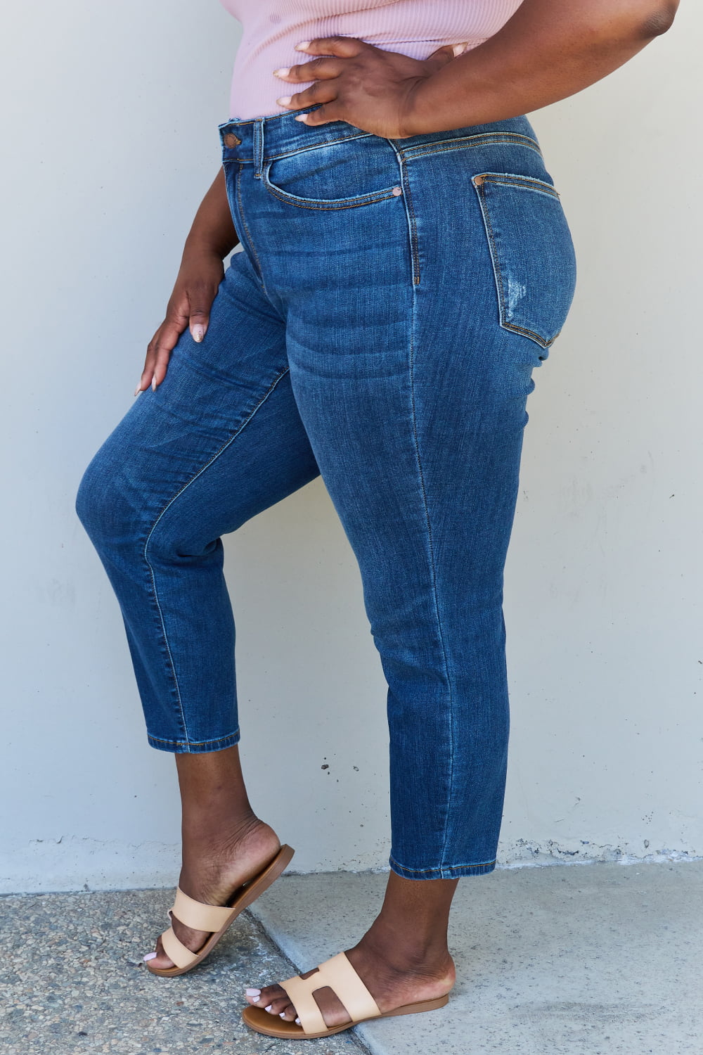 Judy Blue Aila Short Full Size Mid Rise Cropped Relax Fit Jeans - The Downtown Dachshund