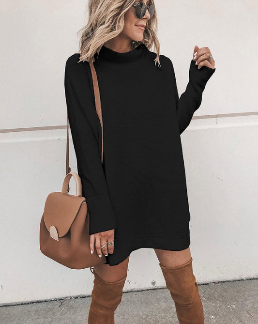 Mock Neck Dress- Black or Grey - The Downtown Dachshund