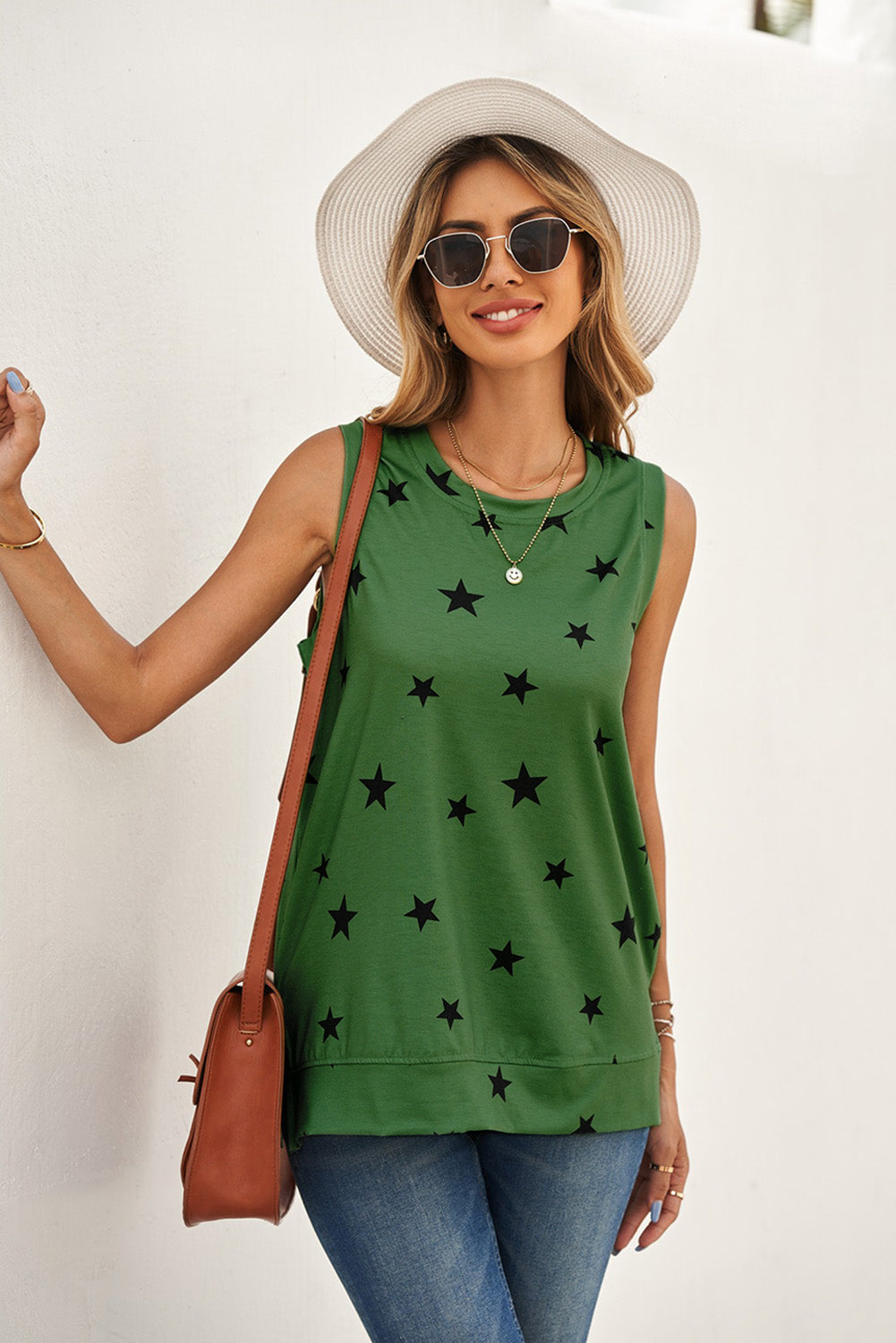 Star Print Tank with Slits - The Downtown Dachshund