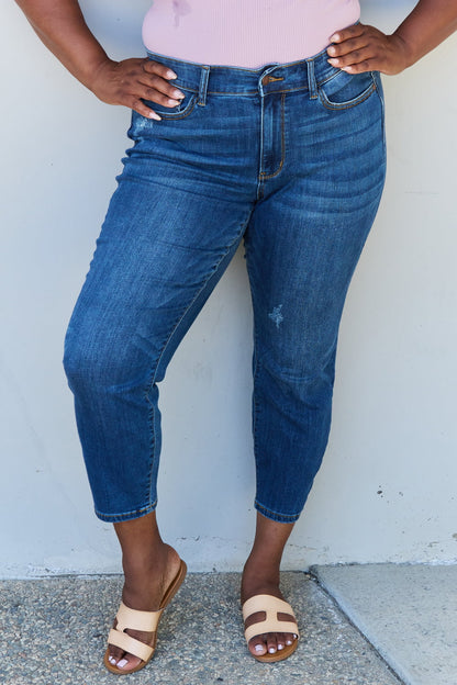 Judy Blue Aila Short Full Size Mid Rise Cropped Relax Fit Jeans - The Downtown Dachshund