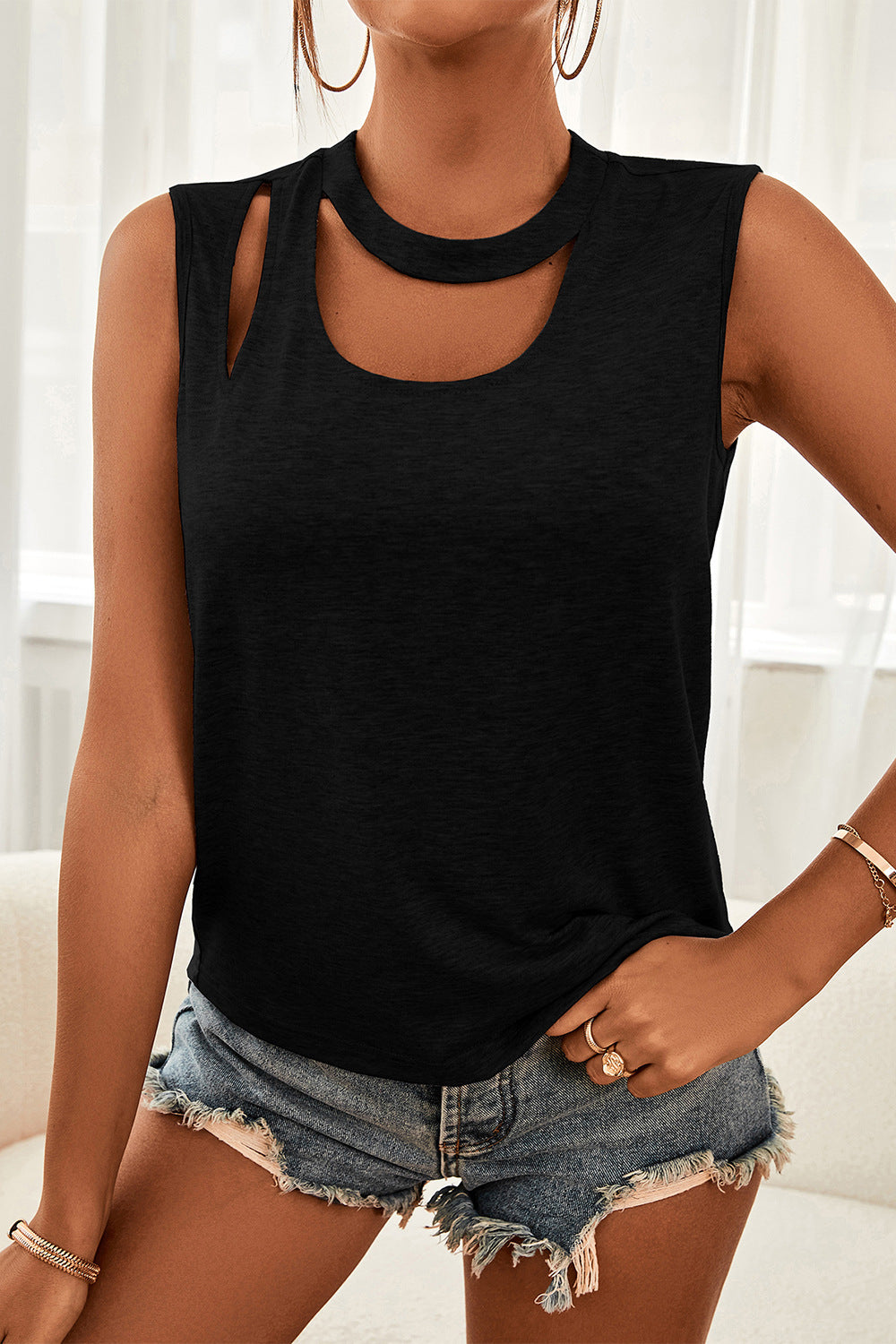 Cutout Sleeveless Top - The Downtown Dachshund