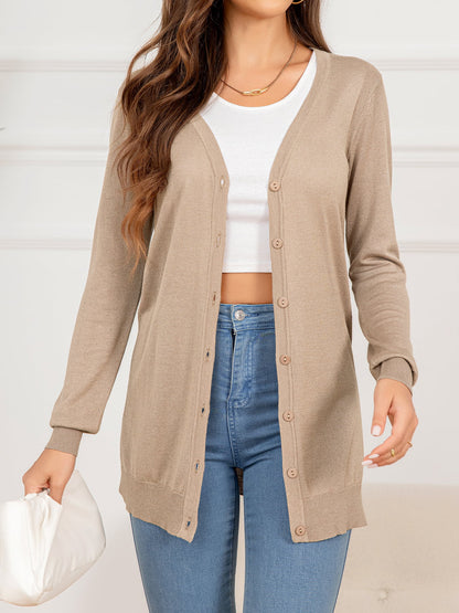 Button Down Slit Longline Cardigan