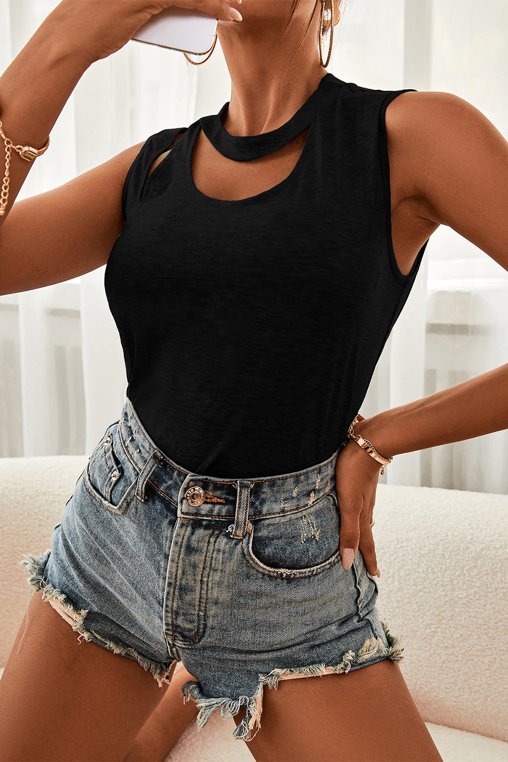 Cutout Sleeveless Top - The Downtown Dachshund