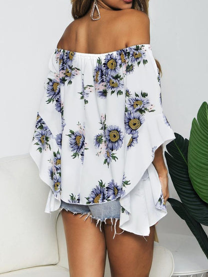 Floral Print Off-Shoulder Flounce Sleeve Blouse - The Downtown Dachshund