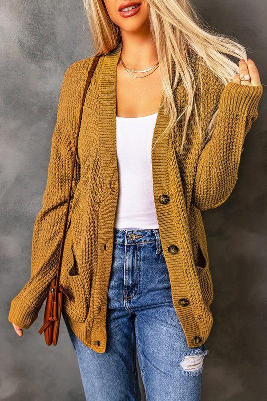 Drop Shoulder Button Down Pocketed Cardigan - The Downtown Dachshund