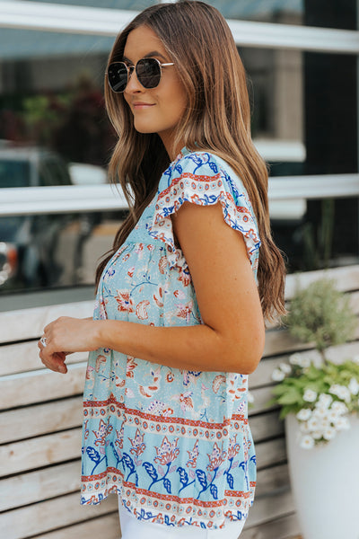 Floral Flutter Sleeve Sleeveless Blouse - The Downtown Dachshund