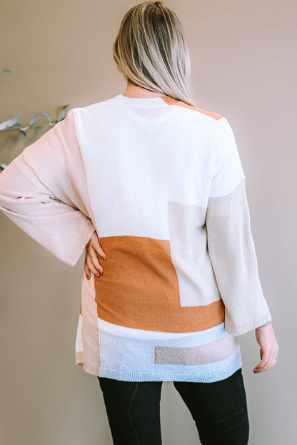 Plus Size Color Block Open Front Longline Cardigan