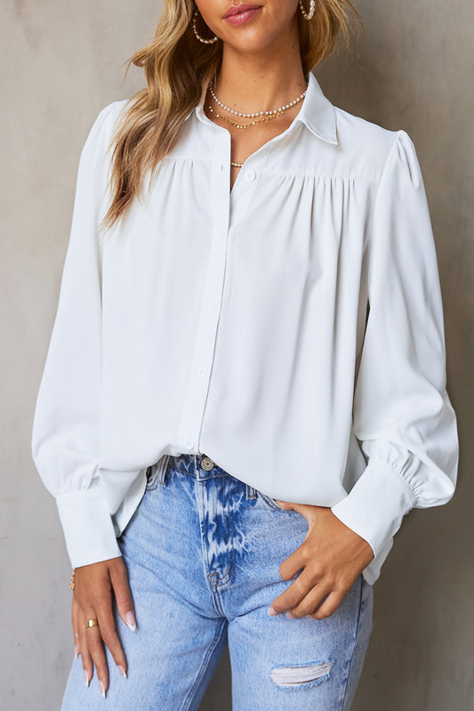 Gathered Detail Puff Sleeve Shirt - The Downtown Dachshund