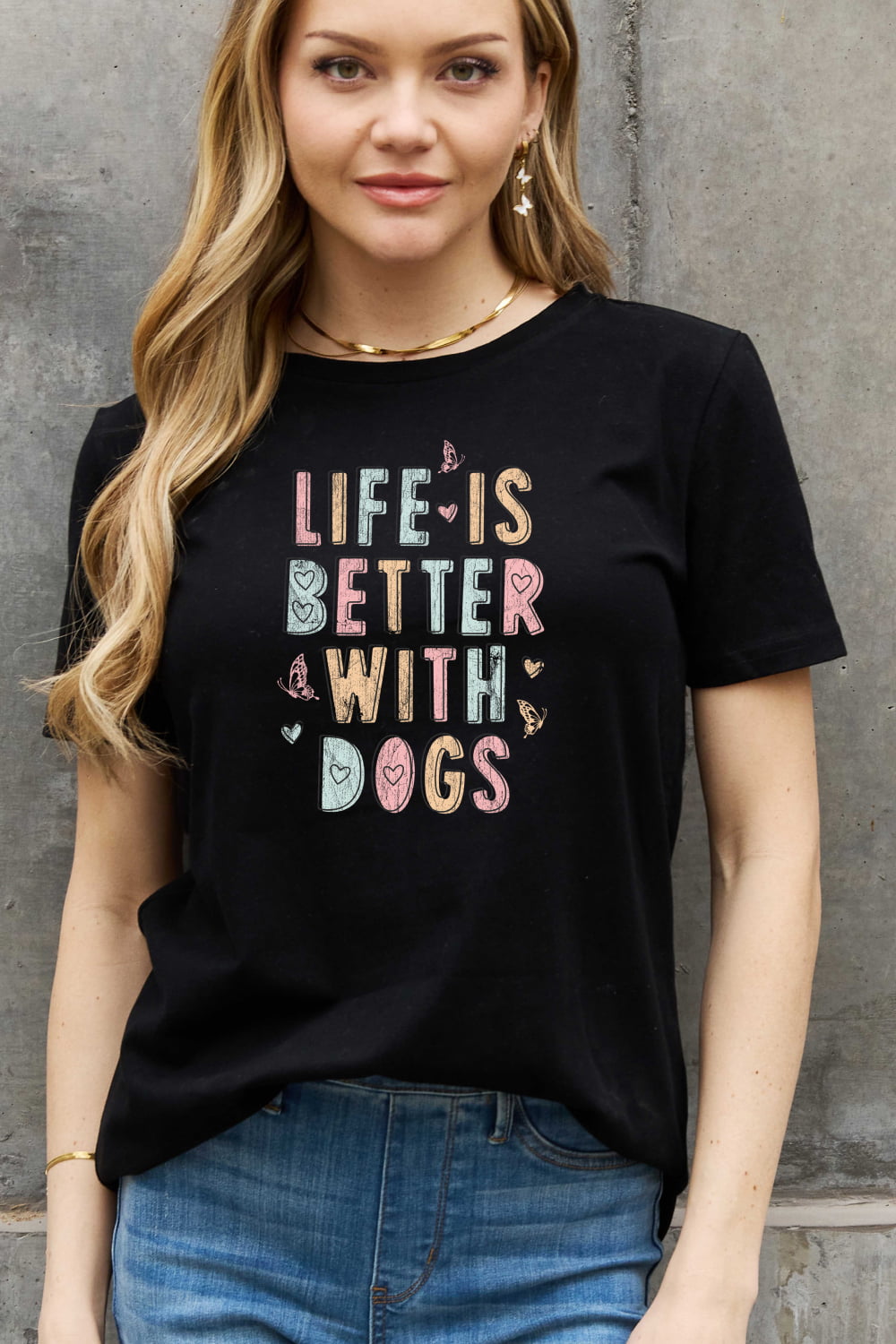 Simply Love Full Size LIFE IS BETTER WITH DOGS Graphic Cotton Tee - The Downtown Dachshund