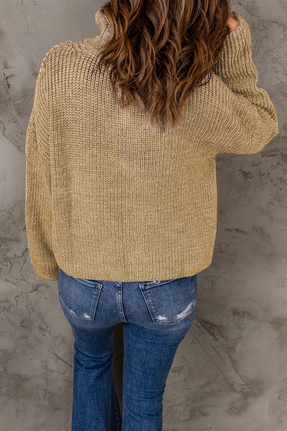 Half Zip Rib-Knit Dropped Shoulder Sweater - The Downtown Dachshund