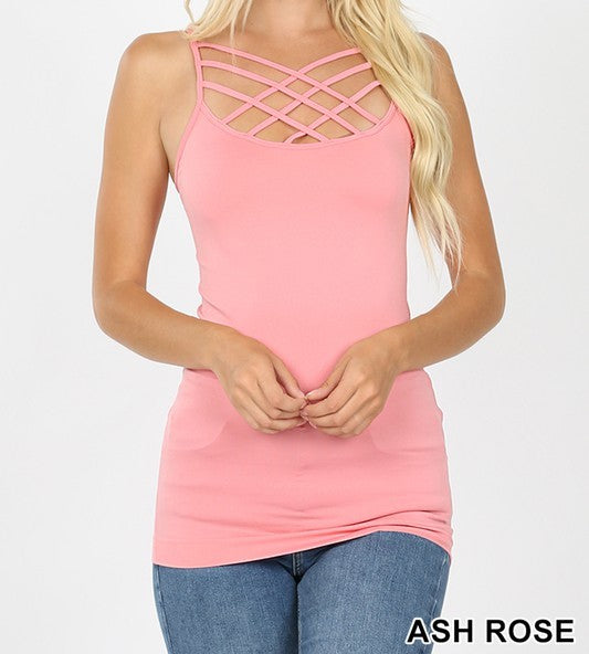 Seamless Triple Criss Cross Cami- Ash Rose (S-3XL) - The Downtown Dachshund