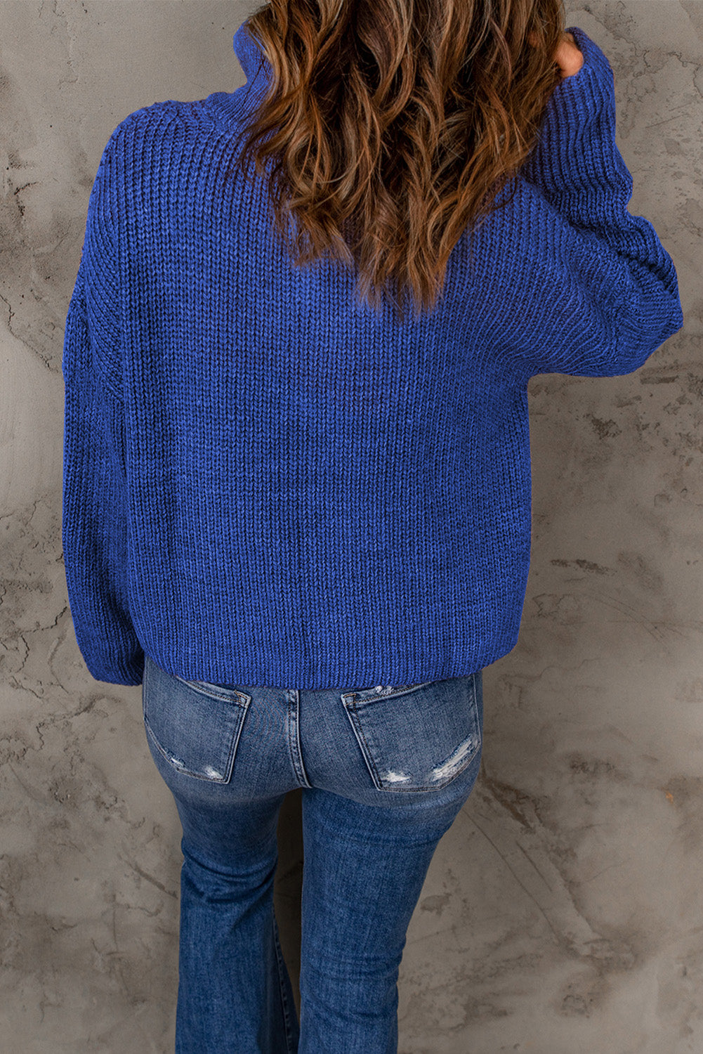 Half Zip Rib-Knit Dropped Shoulder Sweater - The Downtown Dachshund