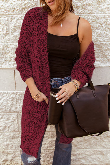 Fuzzy Popcorn Knit Open Front Longline Cardigan - The Downtown Dachshund