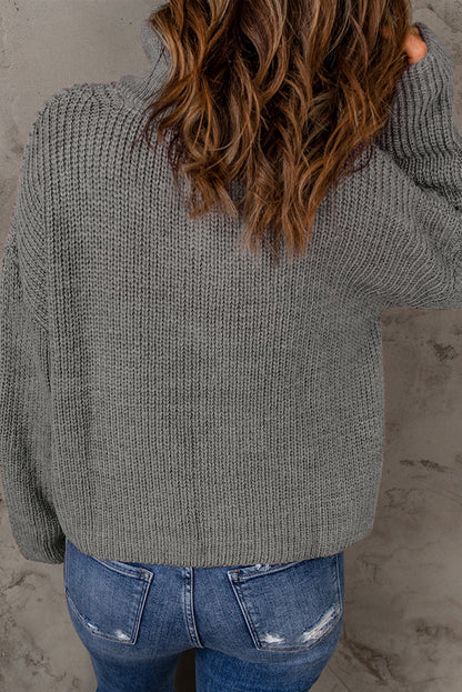 Half Zip Rib-Knit Dropped Shoulder Sweater - The Downtown Dachshund