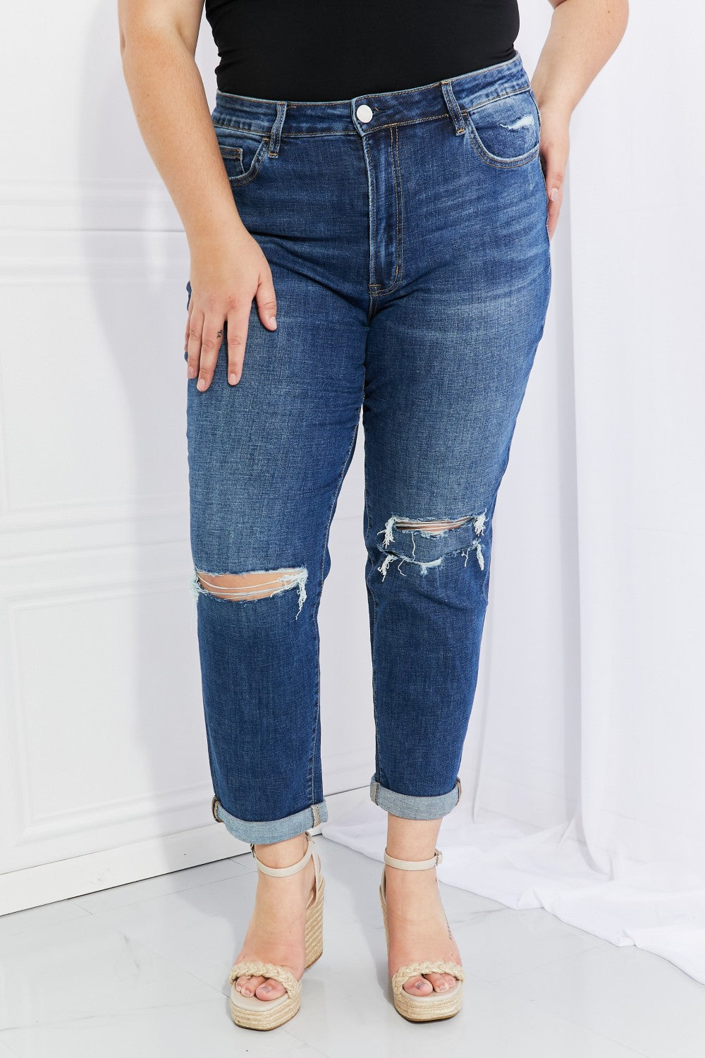 VERVET Full Size Distressed Cropped Jeans with Pockets - The Downtown Dachshund