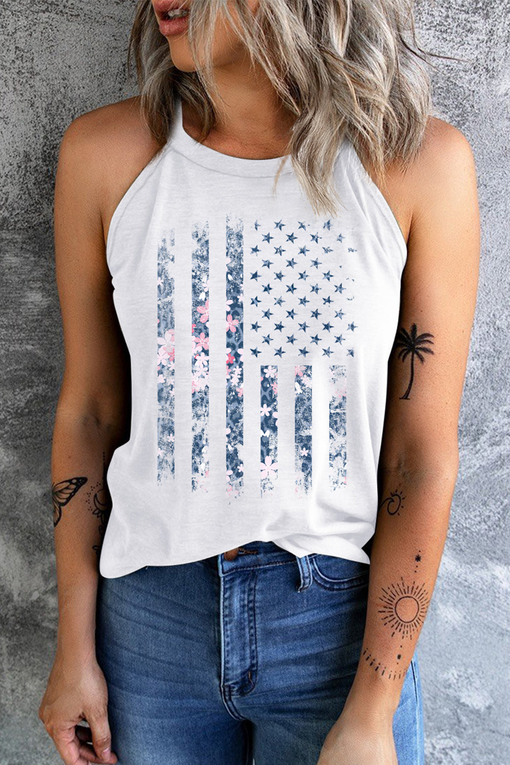 Floral Graphic Grecian Neck Tank - The Downtown Dachshund