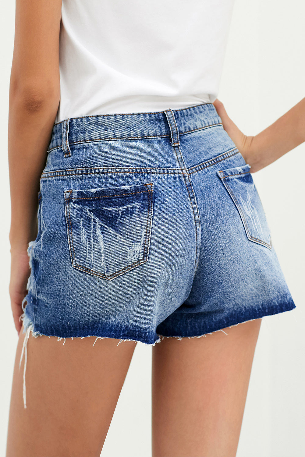 Distressed Button Fly Denim Shorts - The Downtown Dachshund