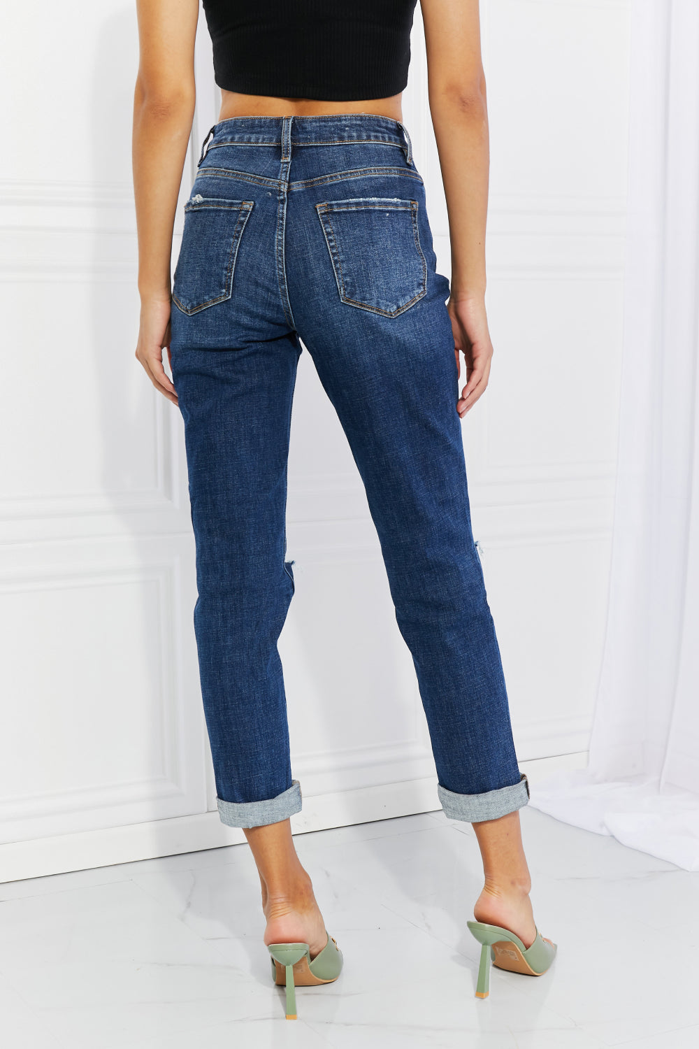 VERVET Full Size Distressed Cropped Jeans with Pockets - The Downtown Dachshund