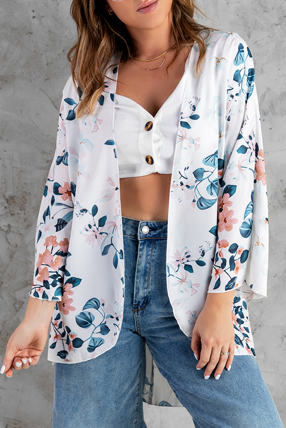 Floral Print Open Front Cardigan - The Downtown Dachshund