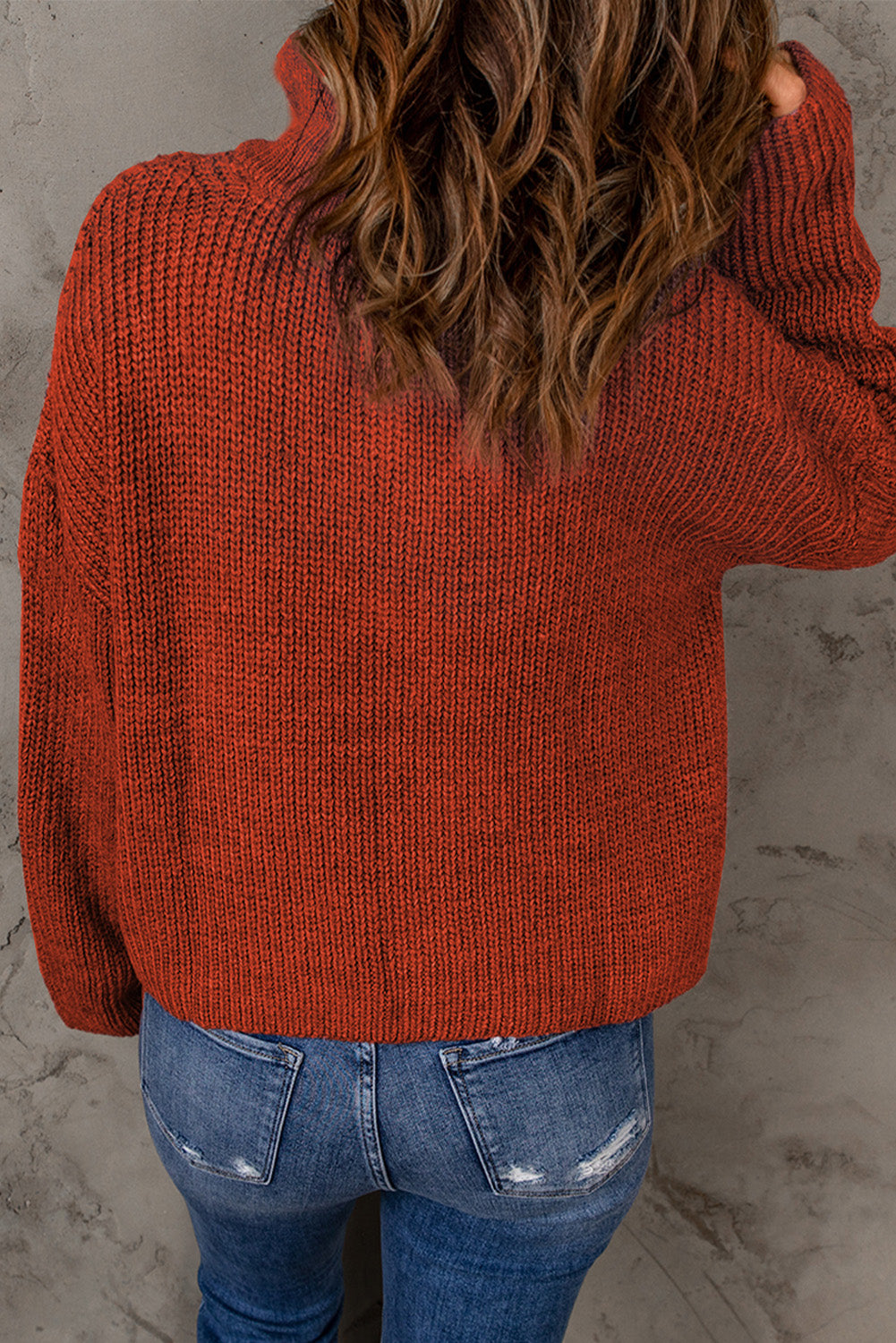 Half Zip Rib-Knit Dropped Shoulder Sweater - The Downtown Dachshund