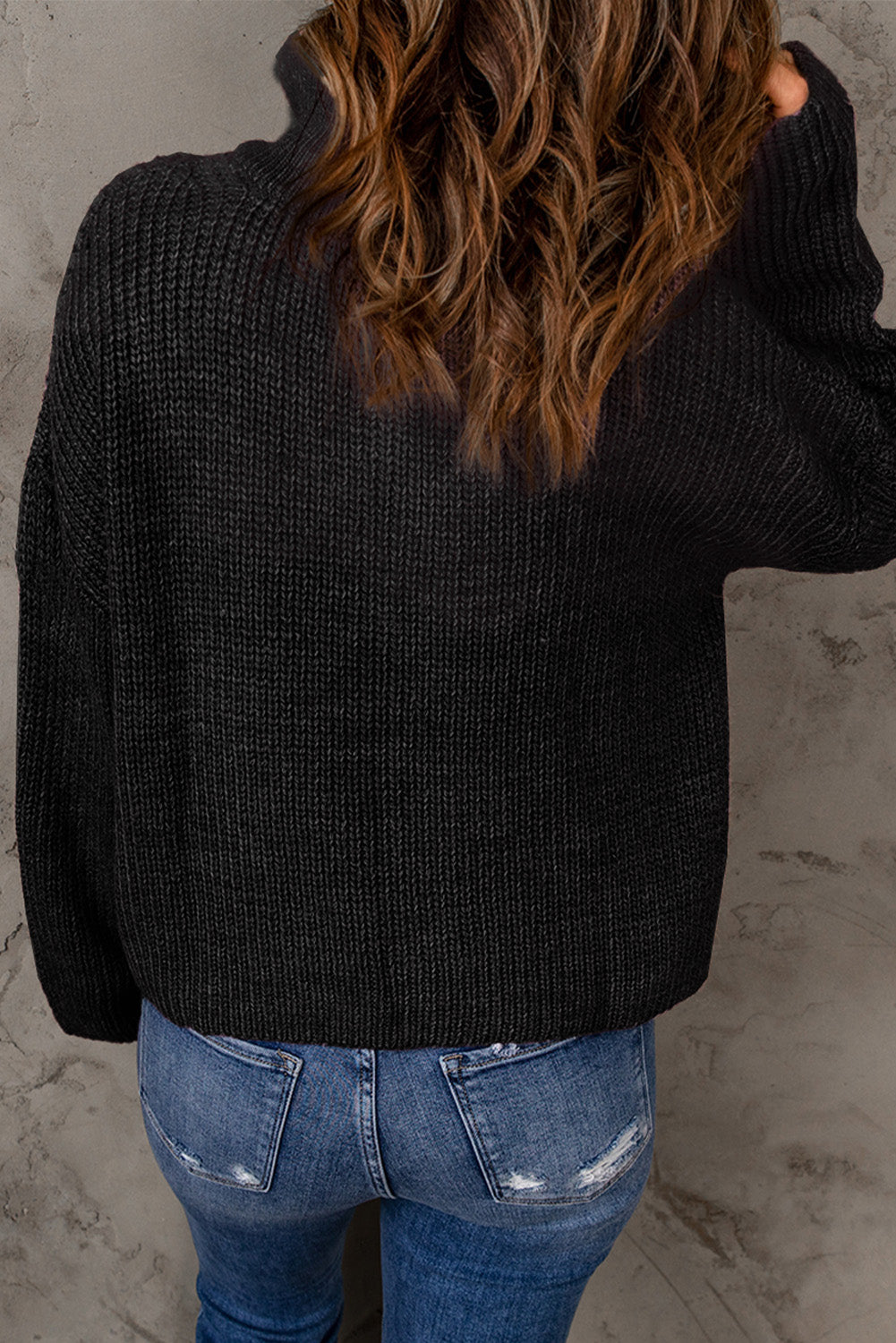 Half Zip Rib-Knit Dropped Shoulder Sweater - The Downtown Dachshund