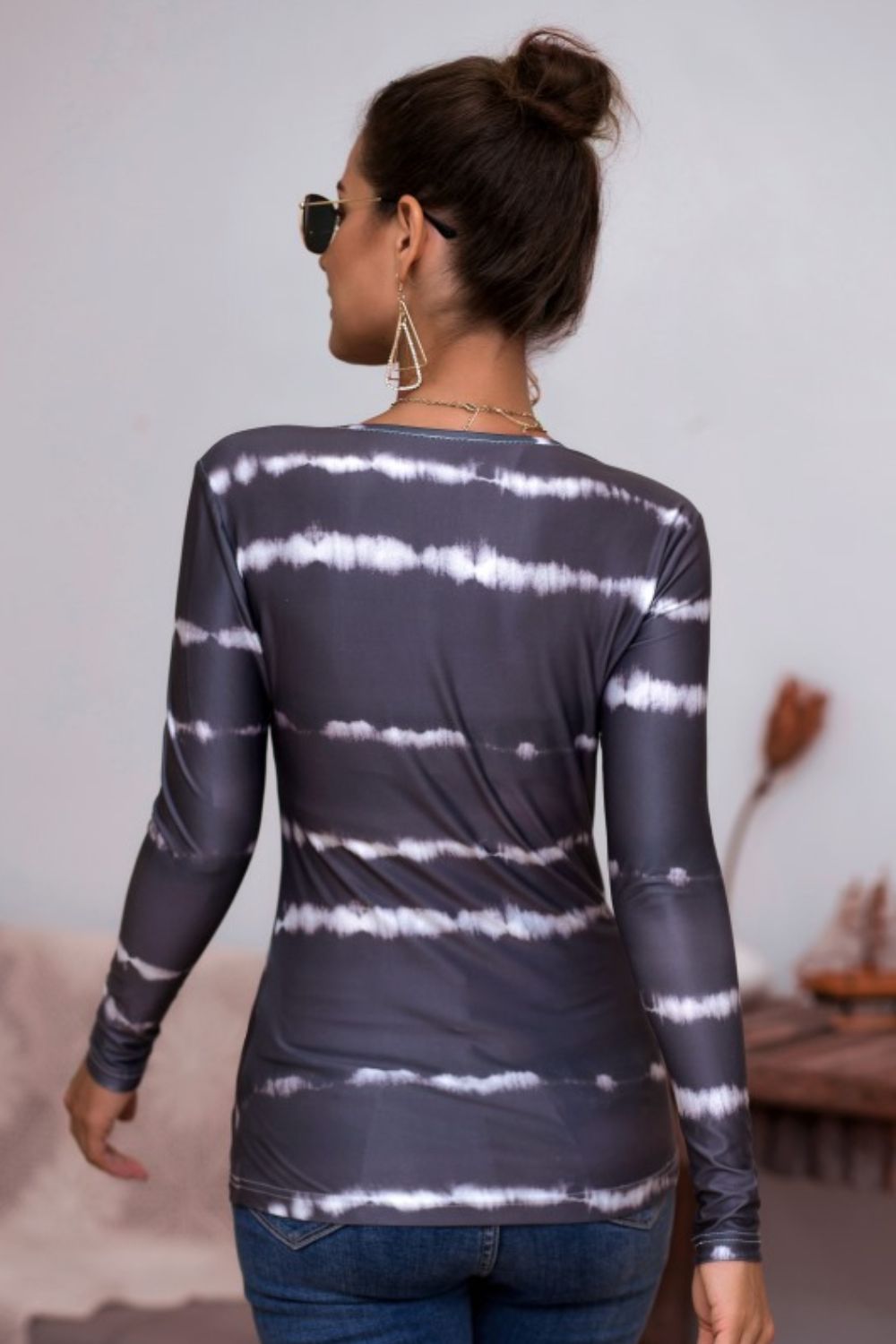 Tie-Dye Plunge Long Sleeve Top - The Downtown Dachshund