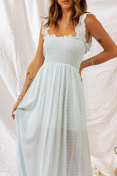 Plaid Ruffle Strap Smocked Maxi Dress - The Downtown Dachshund