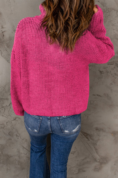 Half Zip Rib-Knit Dropped Shoulder Sweater - The Downtown Dachshund