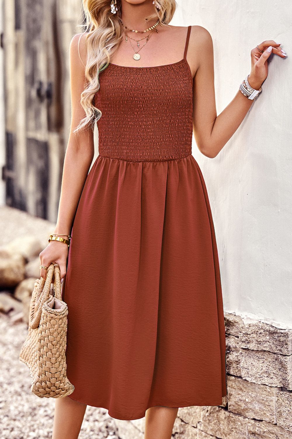 Smocked Spaghetti Strap Dress with Pockets - The Downtown Dachshund