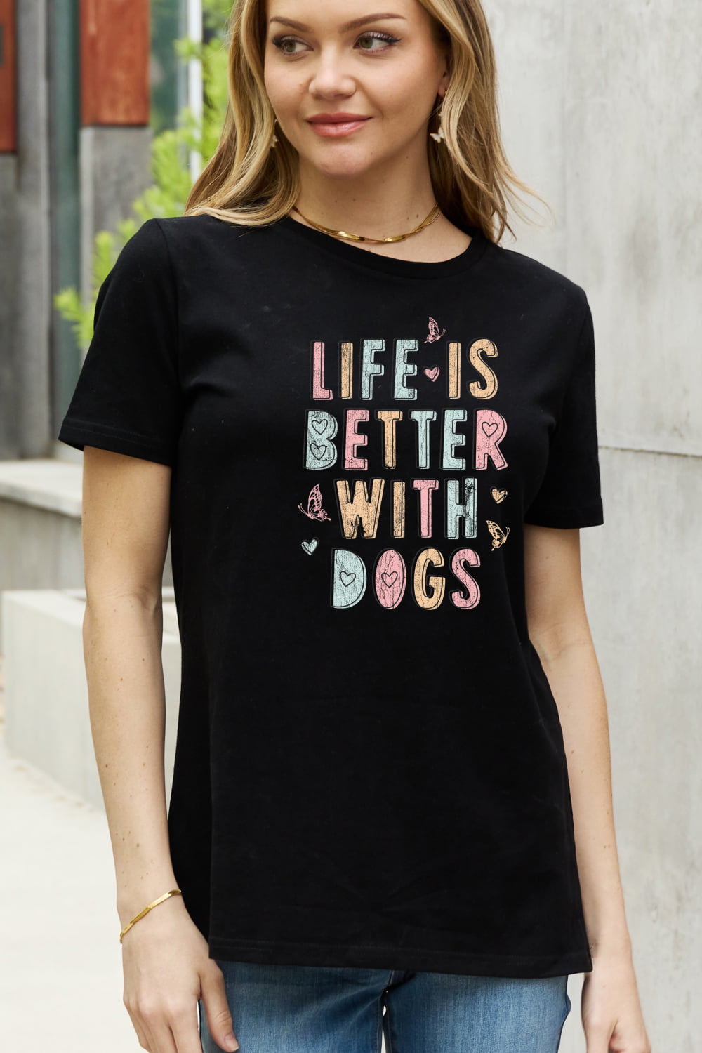 Simply Love Full Size LIFE IS BETTER WITH DOGS Graphic Cotton Tee - The Downtown Dachshund