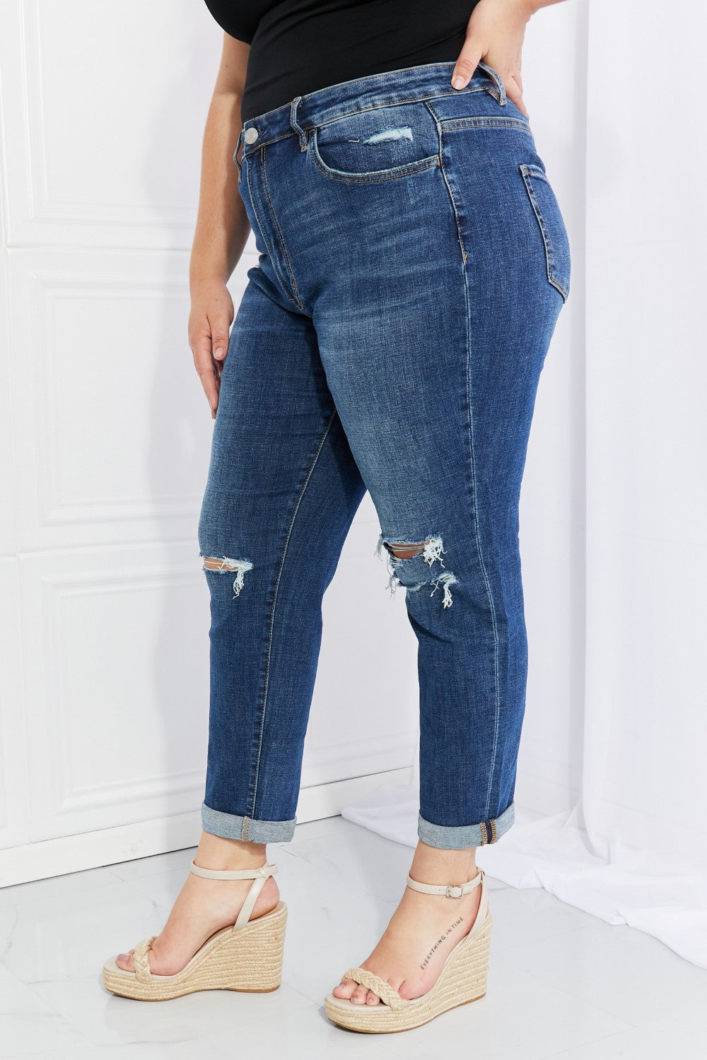 VERVET Full Size Distressed Cropped Jeans with Pockets - The Downtown Dachshund